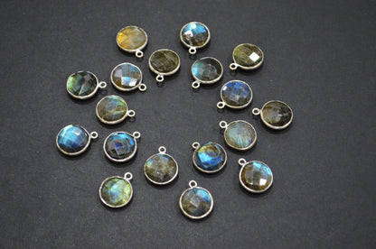 Labradorite Faceted Coin Shape Connector , Sold By Piece , 12 - 13 mm , RB-5419B