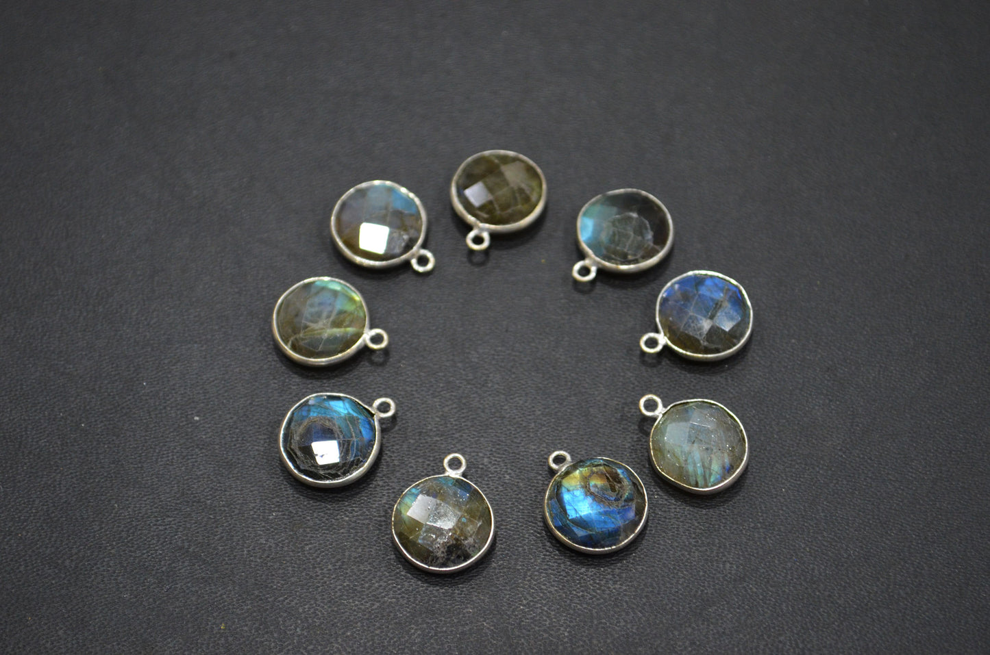 Labradorite Faceted Coin Shape Connector , Sold By Piece , 12 - 13 mm , RB-5419B