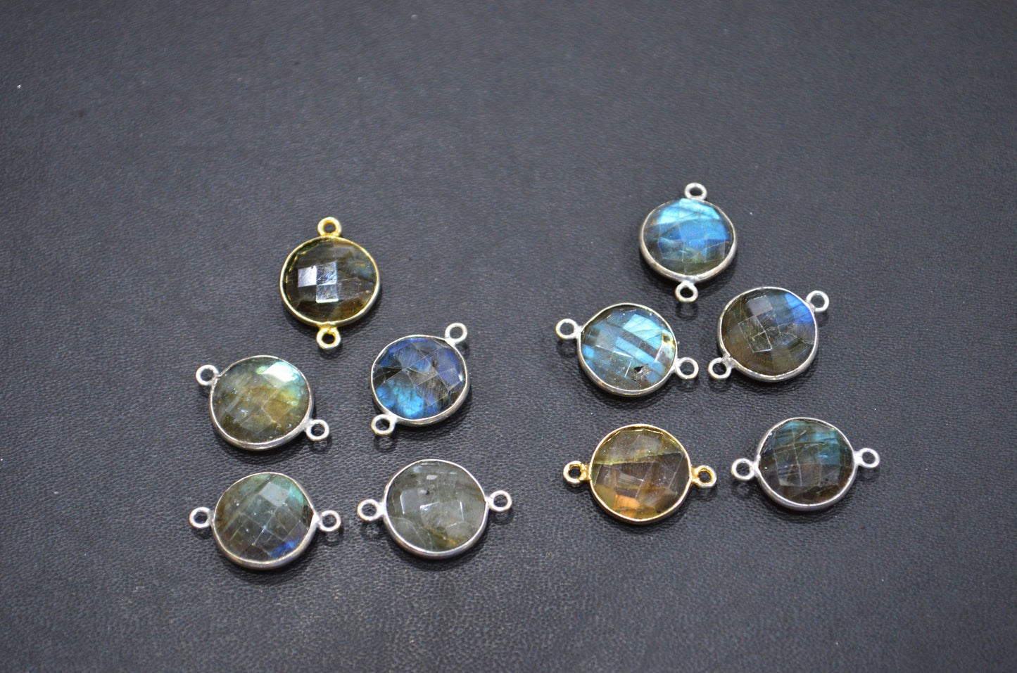 Labradorite Faceted Coin Shape Connector , Sold By Piece , 12 mm , RB-5419C