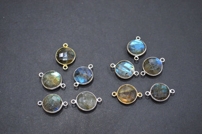Labradorite Faceted Coin Shape Connector , Sold By Piece , 12 mm , RB-5419C