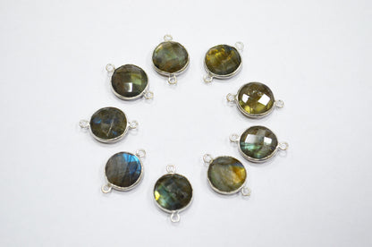 Labradorite Faceted Coin Shape Connector , Sold By Piece , 12 mm , RB-5419C