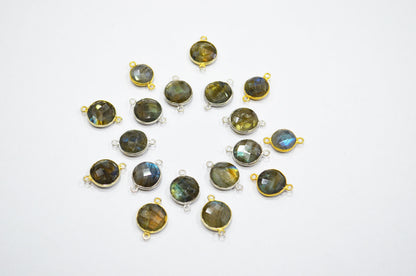 Labradorite Faceted Coin Shape Connector , Sold By Piece , 12 mm , RB-5419C