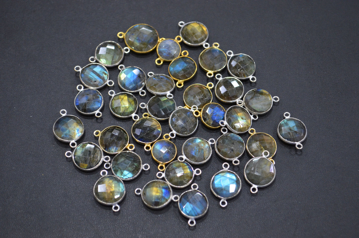 Labradorite Faceted Coin Shape Connector , Sold By Piece , 12 mm , RB-5419C