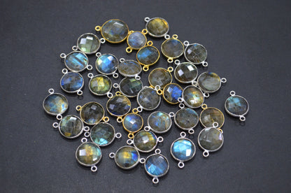 Labradorite Faceted Coin Shape Connector , Sold By Piece , 12 mm , RB-5419C