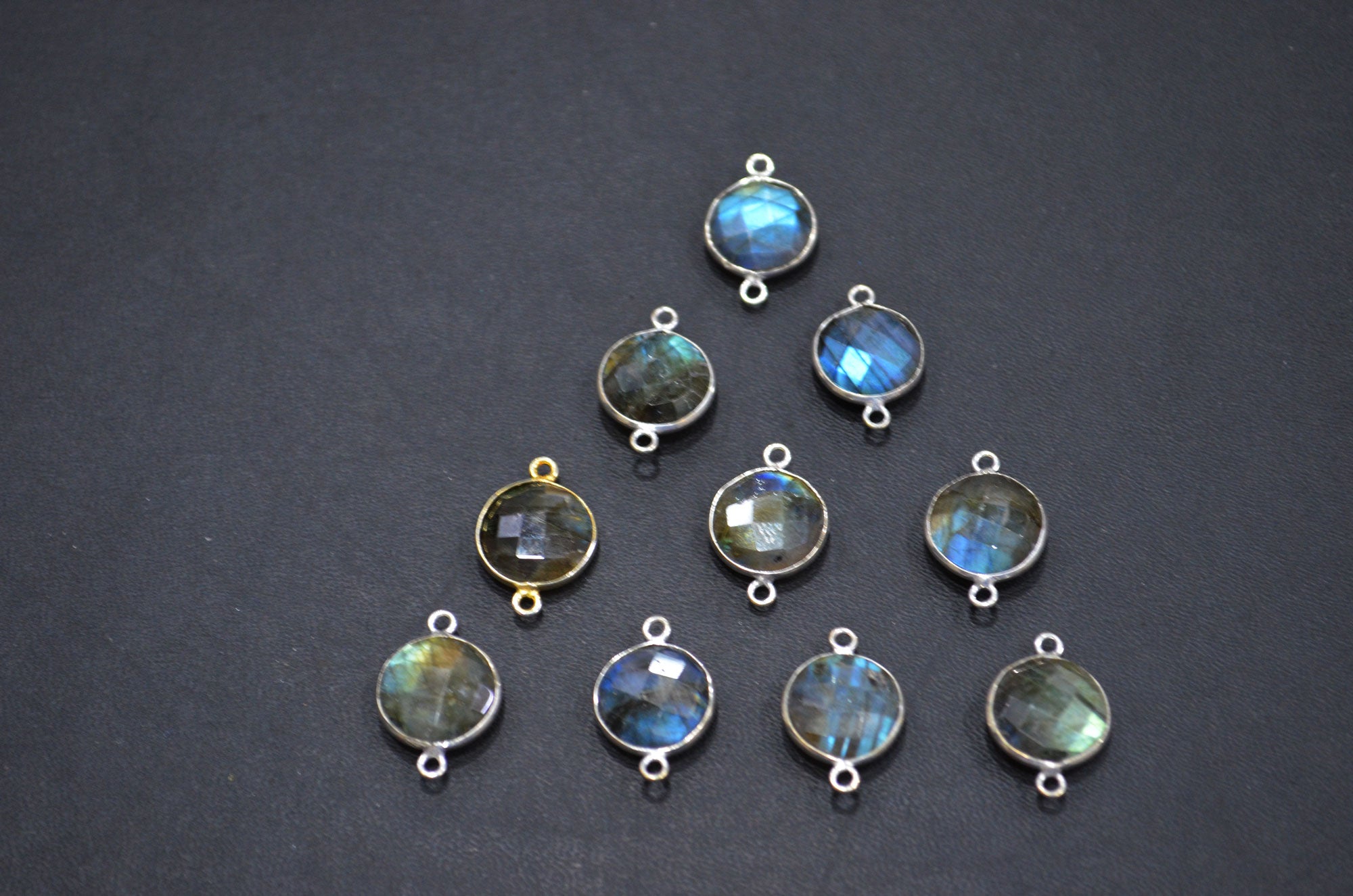Labradorite Faceted Coin Shape Connector , Sold By Piece , 12 mm , RB-5419C