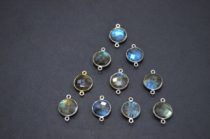 Labradorite Faceted Coin Shape Connector , Sold By Piece , 12 mm , RB-5419C