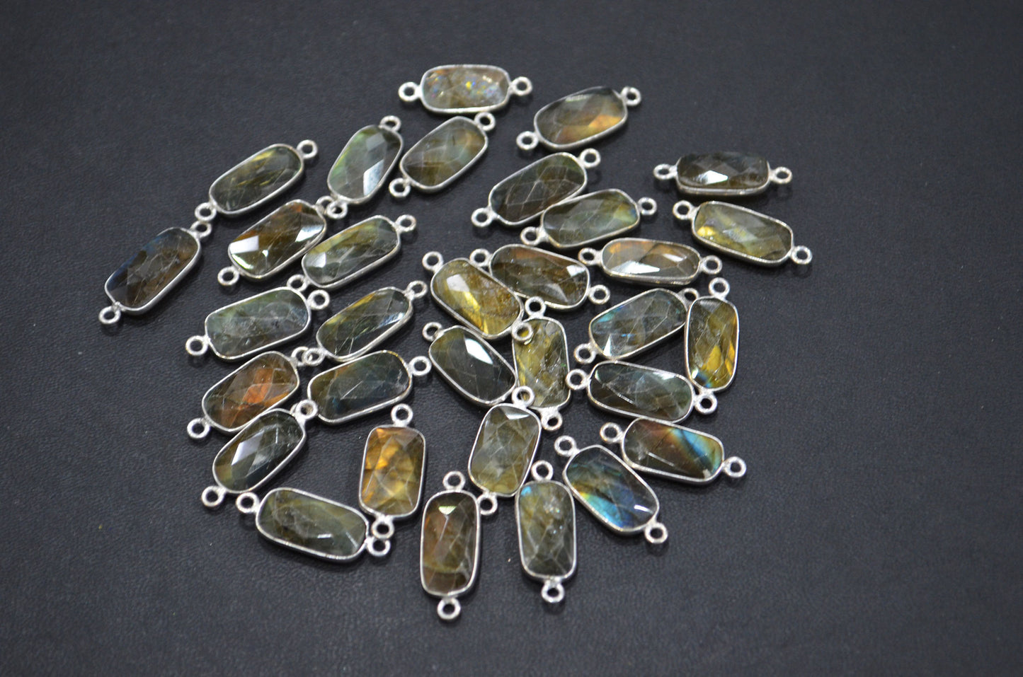 Labradorite Faceted Baguette Shape Connector , Sold By Piece , 14 - 15 mm , RB-5419D