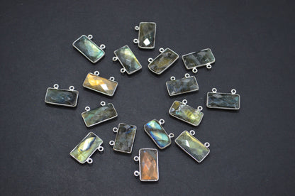 Labradorite Faceted Baguette Shape Connector , Sold By Piece , 10x20 mm , RB-5419E