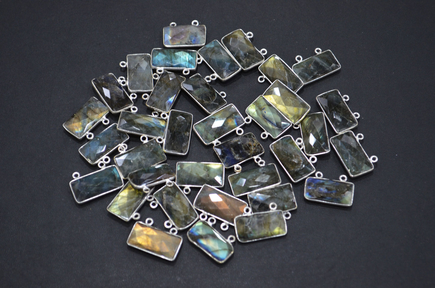 Labradorite Faceted Baguette Shape Connector , Sold By Piece , 10x20 mm , RB-5419E