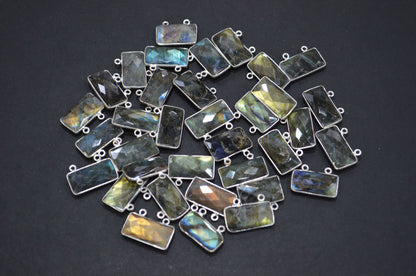 Labradorite Faceted Baguette Shape Connector , Sold By Piece , 10x20 mm , RB-5419E