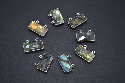 Labradorite Faceted Baguette Shape Connector , Sold By Piece , 10x20 mm , RB-5419E