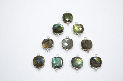Labradorite Faceted Cushion Shape Connector , Sold By Piece , 12 - 14 mm , RB-5419