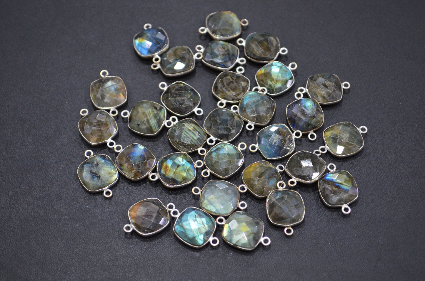 Labradorite Faceted Cushion Shape Connector , Sold By Piece , 12 - 14 mm , RB-5419