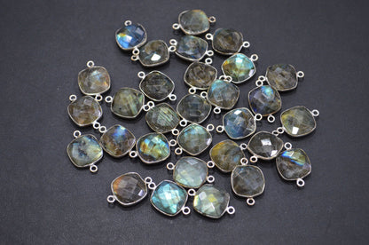 Labradorite Faceted Cushion Shape Connector , Sold By Piece , 12 - 14 mm , RB-5419