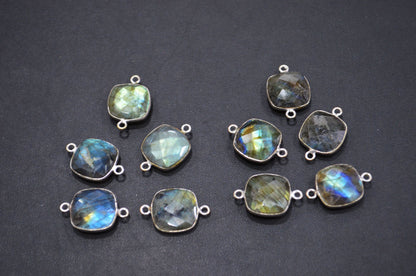 Labradorite Faceted Cushion Shape Connector , Sold By Piece , 12 - 14 mm , RB-5419