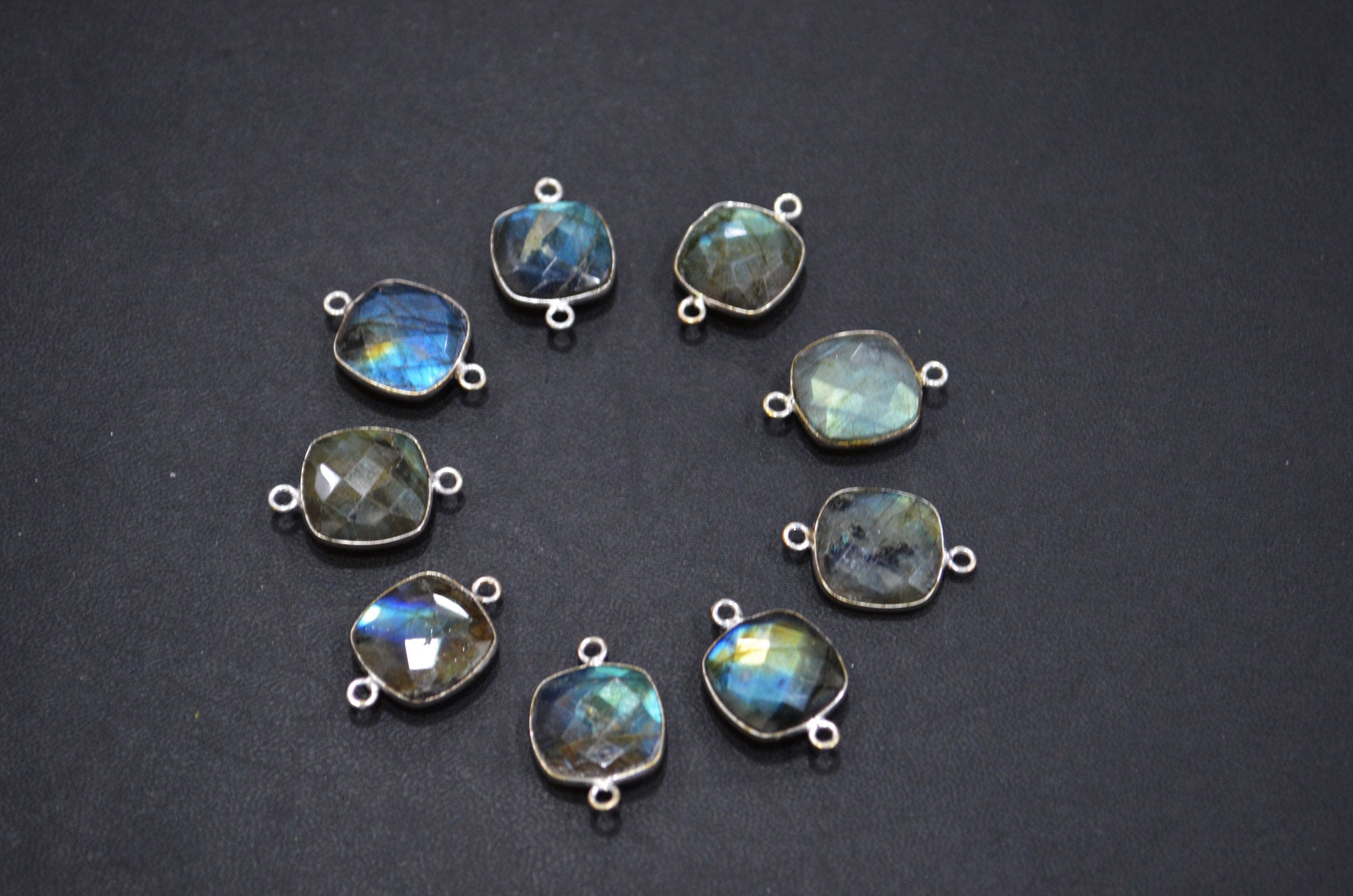 Labradorite Faceted Cushion Shape Connector , Sold By Piece , 12 - 14 mm , RB-5419