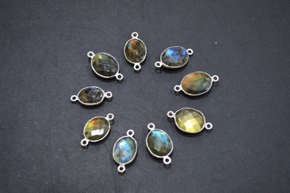 Labradorite Faceted Oval Shape Connector , Sold By Piece , 12 - 14 mm , RB-5420A