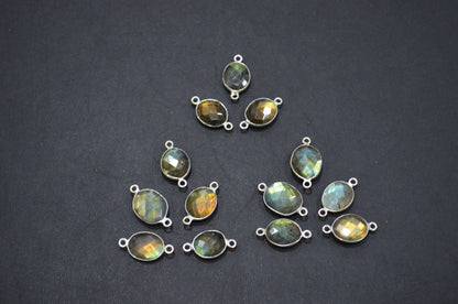 Labradorite Faceted Oval Shape Connector , Sold By Piece , 11 - 13 mm , RB-5420B