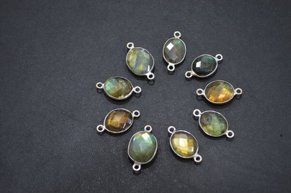 Labradorite Faceted Oval Shape Connector , Sold By Piece , 11 - 13 mm , RB-5420B