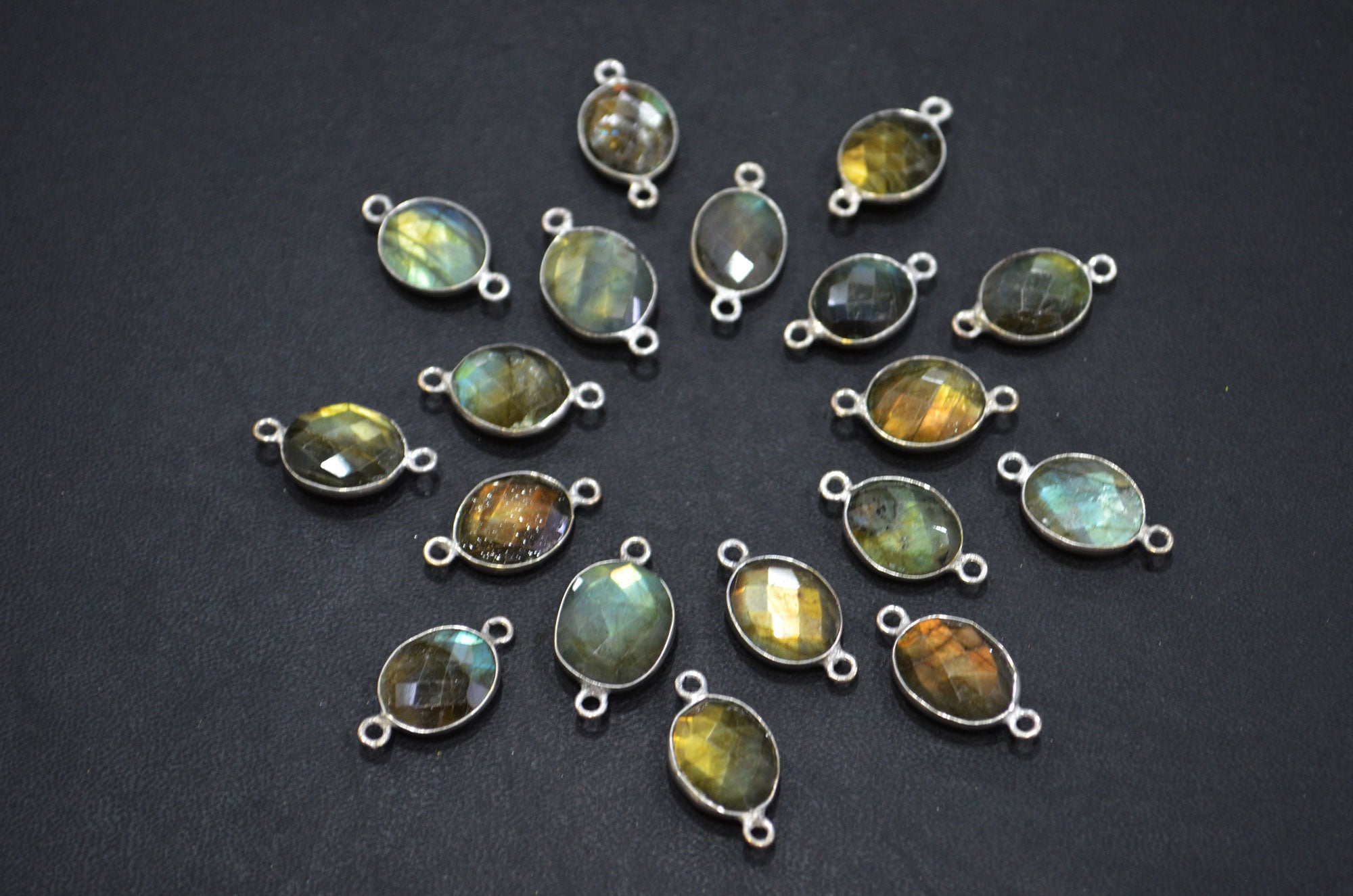 Labradorite Faceted Oval Shape Connector , Sold By Piece , 11 - 13 mm , RB-5420B