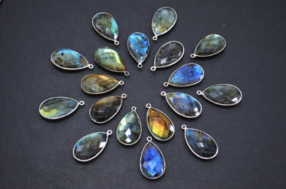 Flashy Labradorite Faceted Pear Shape Connector , Sold By Piece , 24 - 25 mm , RB-5420C