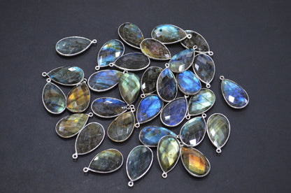 Flashy Labradorite Faceted Pear Shape Connector , Sold By Piece , 24 - 25 mm , RB-5420C