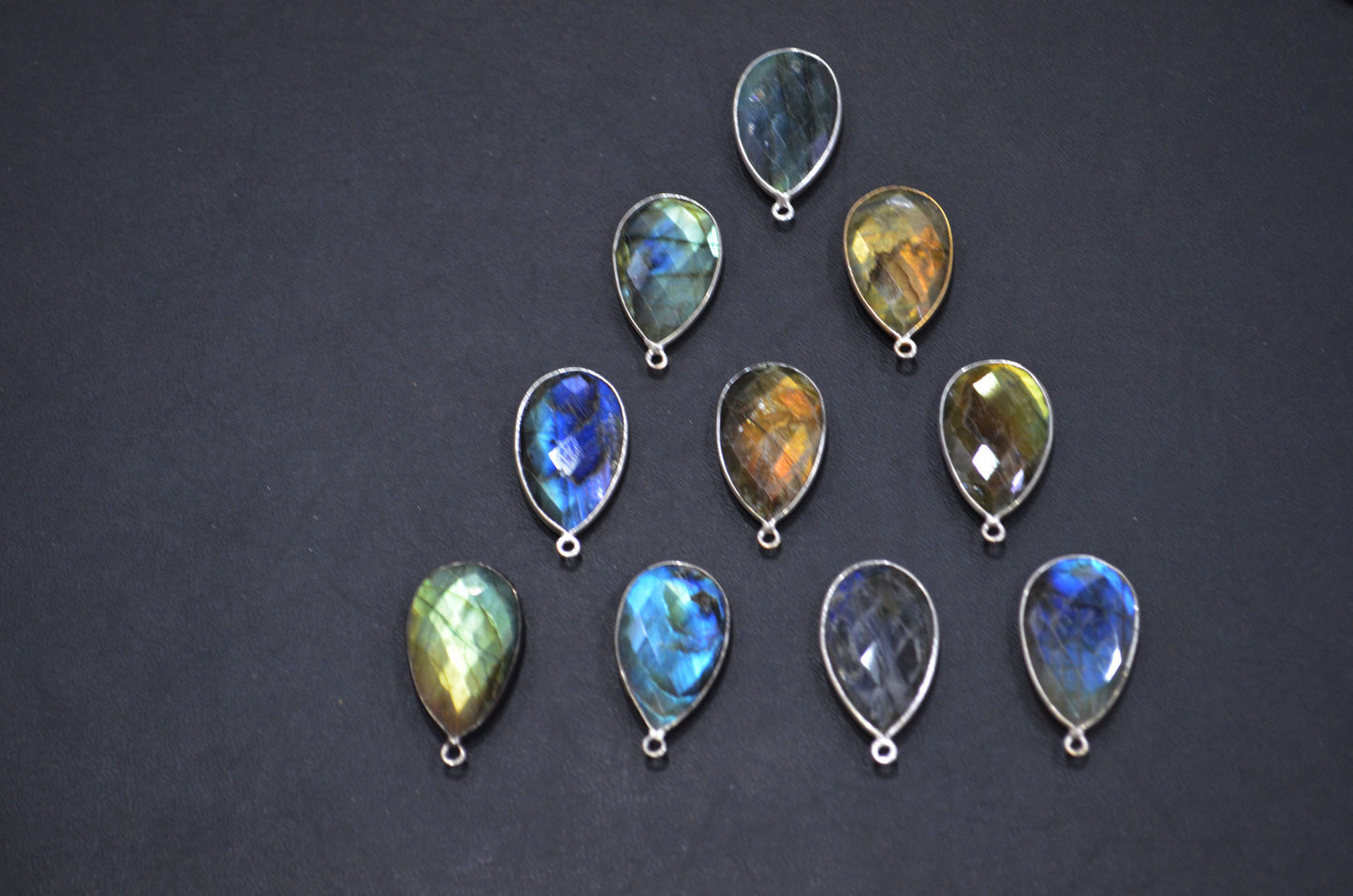 Flashy Labradorite Faceted Pear Shape Connector , Sold By Piece , 24 - 25 mm , RB-5420C
