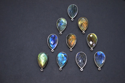 Flashy Labradorite Faceted Pear Shape Connector , Sold By Piece , 24 - 25 mm , RB-5420C