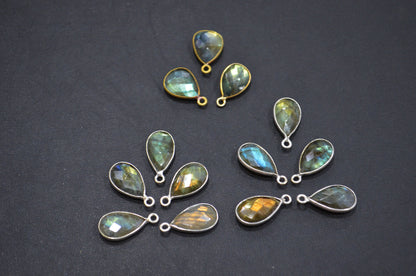 Flashy Labradorite Faceted Pear Shape Connector , Sold By Piece , 12 - 13 mm , RB-5420D