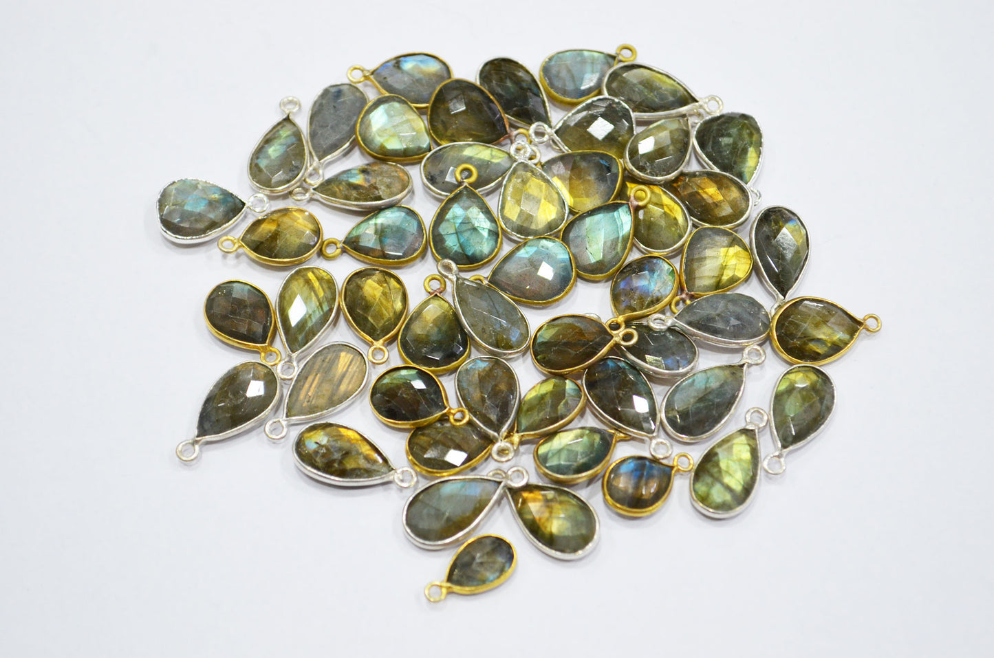 Flashy Labradorite Faceted Pear Shape Connector , Sold By Piece , 12 - 13 mm , RB-5420D