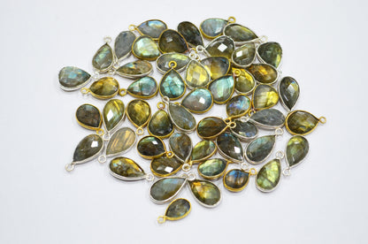 Flashy Labradorite Faceted Pear Shape Connector , Sold By Piece , 12 - 13 mm , RB-5420D