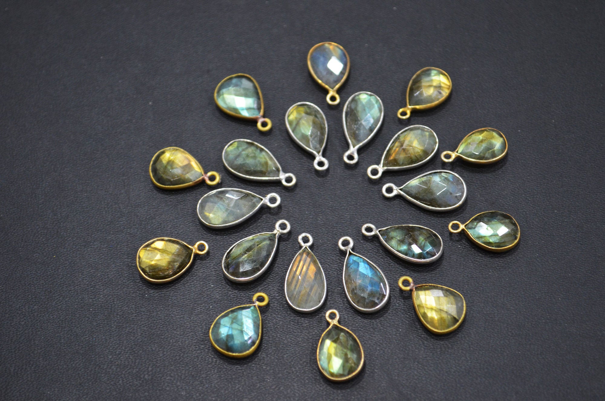 Flashy Labradorite Faceted Pear Shape Connector , Sold By Piece , 12 - 13 mm , RB-5420D