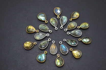 Flashy Labradorite Faceted Pear Shape Connector , Sold By Piece , 12 - 13 mm , RB-5420D