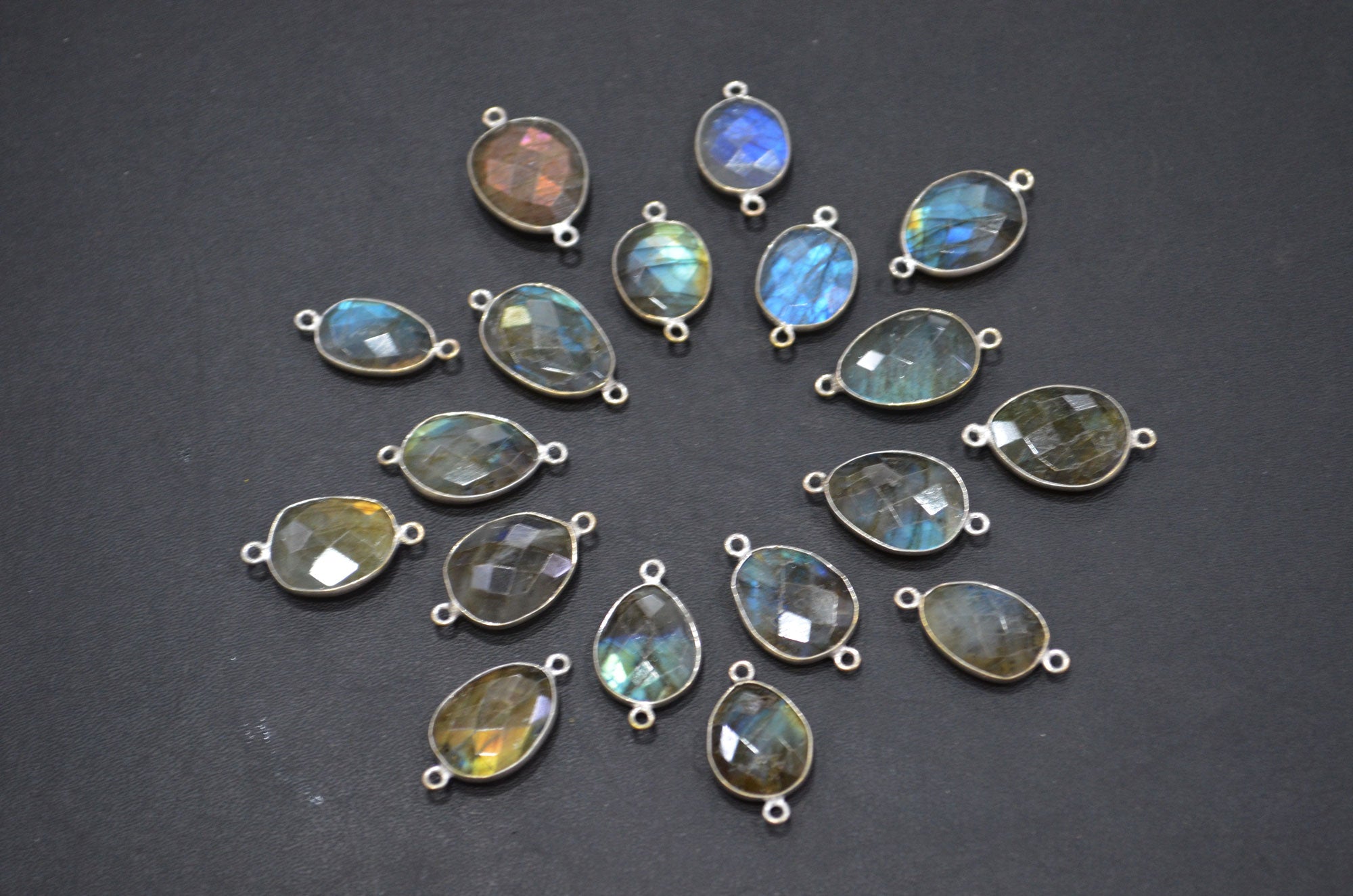 Labradorite Faceted Slice Shape Connector , Sold By Piece , 13 - 16 mm , RB-5420E