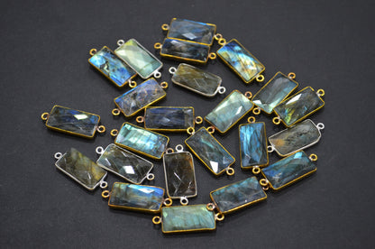 Labradorite Faceted Baguette Shape Connector , Sold By Piece , 10x20 mm , RB-5420F