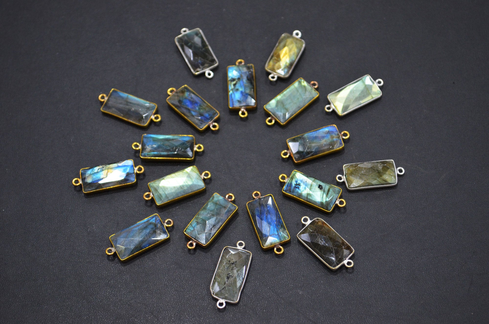 Labradorite Faceted Baguette Shape Connector , Sold By Piece , 10x20 mm , RB-5420F