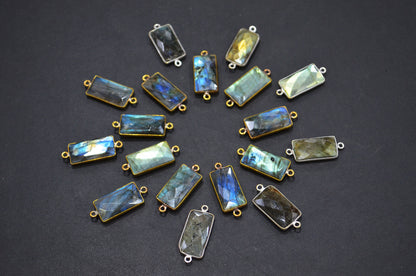 Labradorite Faceted Baguette Shape Connector , Sold By Piece , 10x20 mm , RB-5420F