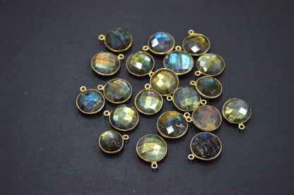 Labradorite Faceted Coin Shape Connector , Sold By Piece , 15 - 19 mm , RB-5423