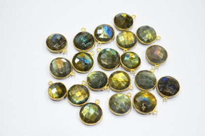 Labradorite Faceted Coin Shape Connector , Sold By Piece , 15 - 19 mm , RB-5423