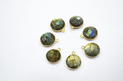 Labradorite Faceted Coin Shape Connector , Sold By Piece , 15 - 19 mm , RB-5423