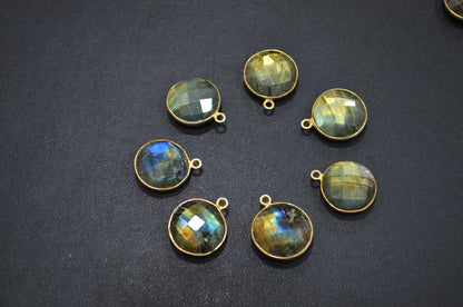 Labradorite Faceted Coin Shape Connector , Sold By Piece , 15 - 19 mm , RB-5423