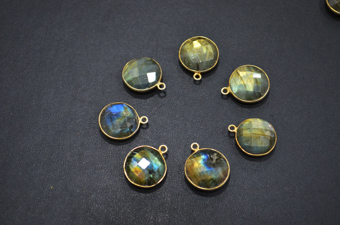 Labradorite Faceted Coin Shape Connector , Sold By Piece , 15 - 19 mm , RB-5423