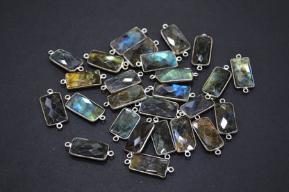 Labradorite Faceted Baguette Shape Connector , Sold By Piece , 10x20 mm , RB-5425