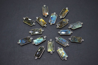 Labradorite Faceted Baguette Shape Connector , Sold By Piece , 10x20 mm , RB-5425