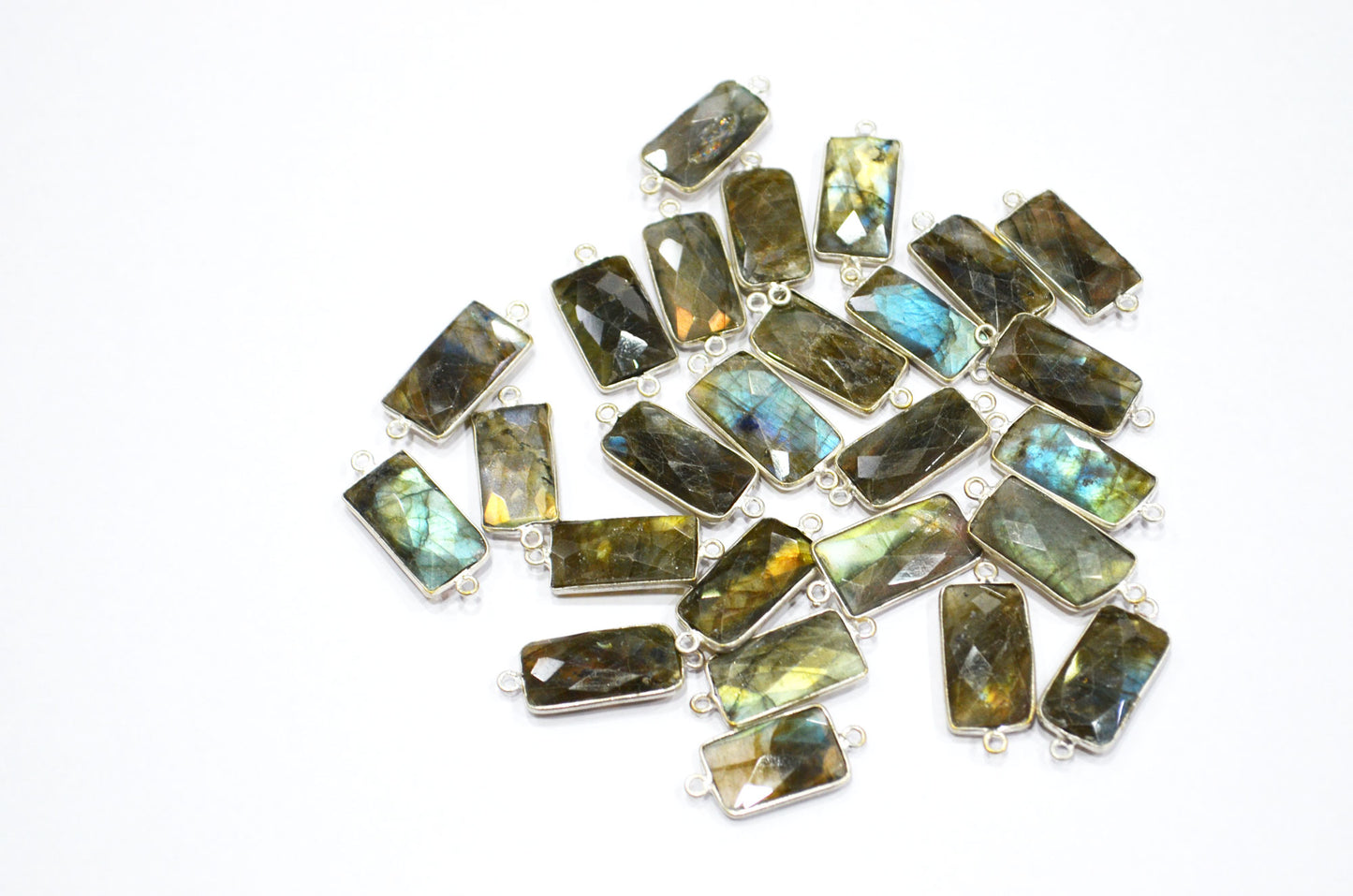 Labradorite Faceted Baguette Shape Connector , Sold By Piece , 10x20 mm , RB-5425