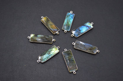 Labradorite Faceted Baguette Shape Connector , Sold By Piece , 12x31 mm , RB-5426