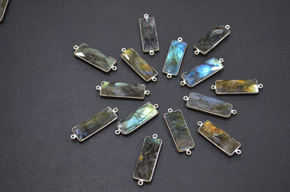 Labradorite Faceted Baguette Shape Connector , Sold By Piece , 12x31 mm , RB-5426