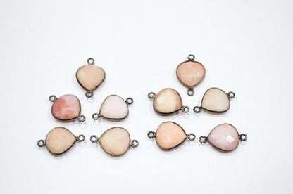 Pink Opal Faceted Heart Shape Connector , Sold By Piece , 12 - 13 mm , RB-5428