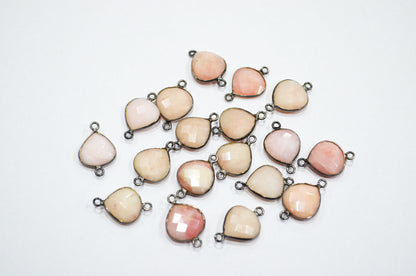 Pink Opal Faceted Heart Shape Connector , Sold By Piece , 12 - 13 mm , RB-5428