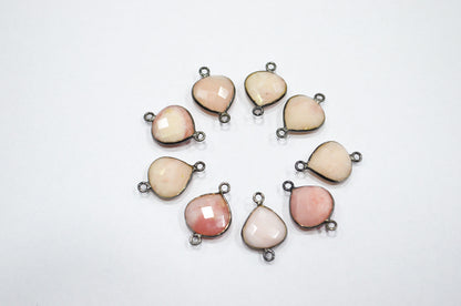 Pink Opal Faceted Heart Shape Connector , Sold By Piece , 12 - 13 mm , RB-5428